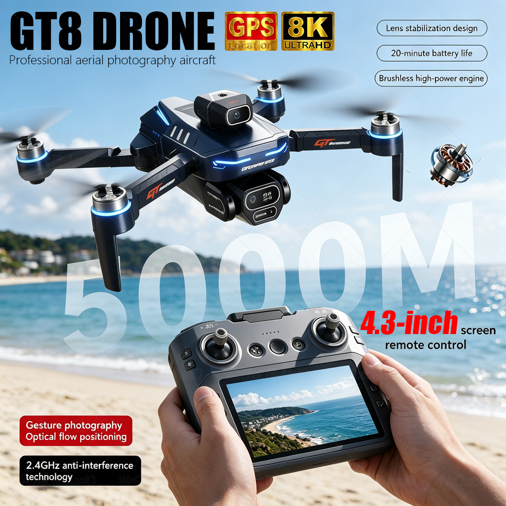 طائرة بدون طيار GT8 HD الجديدة - مراجعة Drone Camera Lens وسعره